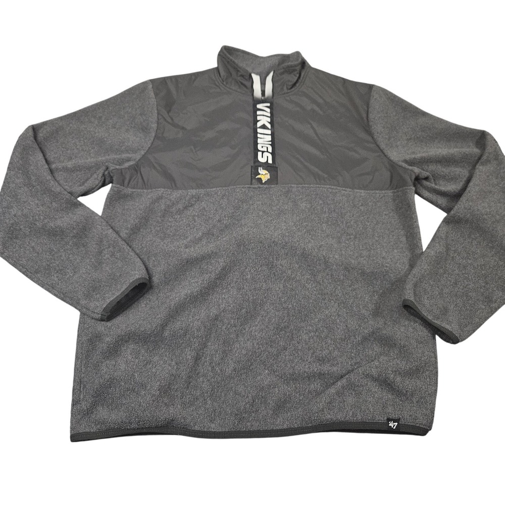 Minnesota Vikings 1/4 Zip Fleece Pullover Mens L Gray 47 Brand NFL Gear Jacket